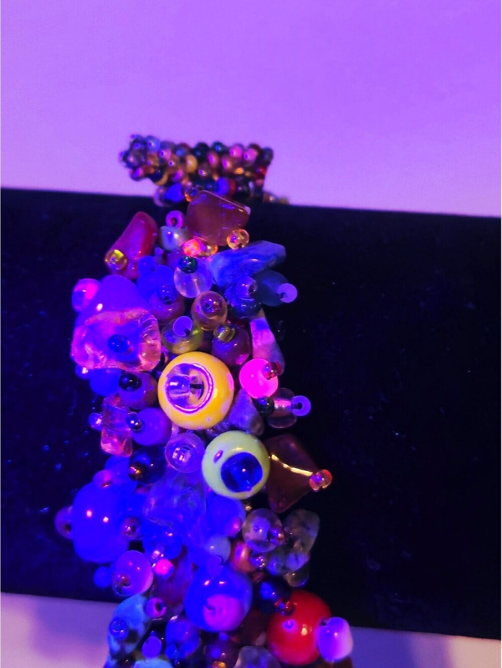 Chunky Glass Kandi Cuff Bracelet UV Blacklight Reactive Glow Rave Festival